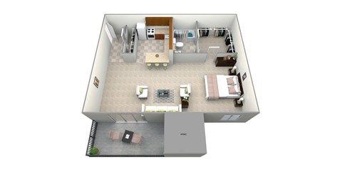 Floor plan for studio, 1 bath, 500 sqft
